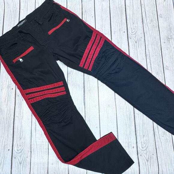 Men’s Balmain Black and Red Stripe Biker Jeans Size 32 - Picture 1 of 5